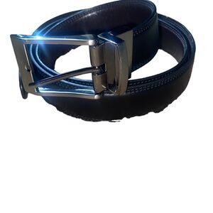 Mens leather belt black w silver buckle 40/100